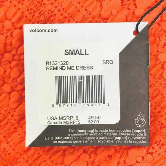 Volcom Orange Lace Knit short Sleeve Shift Mini Dress NWT - Picture 5 of 12